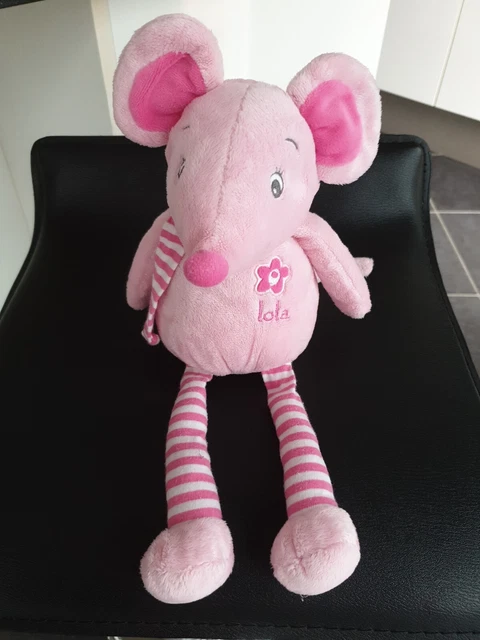 Doudou Peluche Arthur Et Lola Souris Rose Blanc Echarpe Raye - Très Bon État