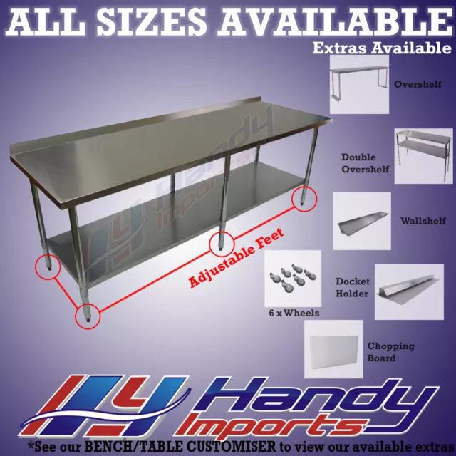 2134 x 762mm NEW 304 STAINLESS STEEL WORK BENCH KITCHEN FOOD PREP CATERING TABLE