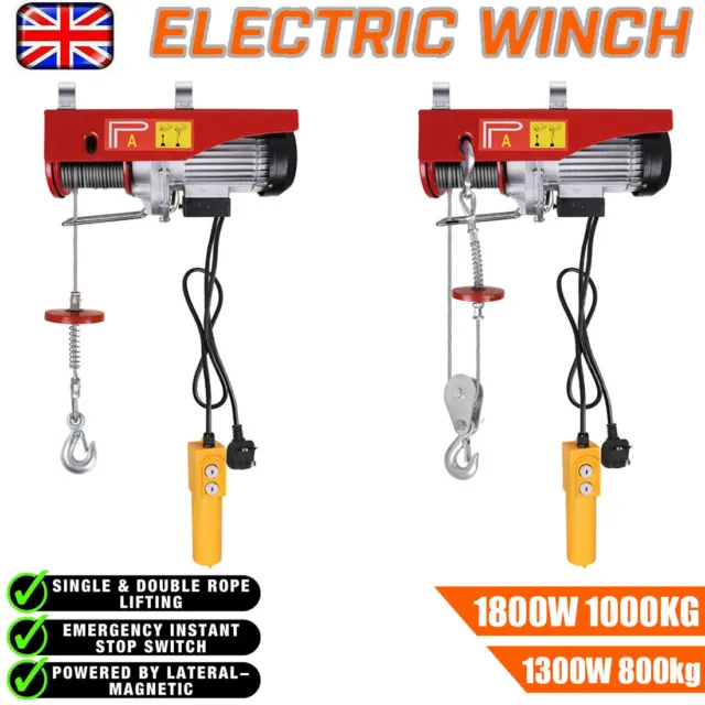 1800W Electric Hoist 1000kg Remote Winch Crane Cable Wire Rope Chain Lifting Kit