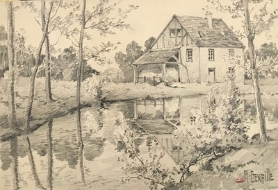 Academy Originale Matita Disegno Schizzo Francese Giardino British Royal Academy Artista 