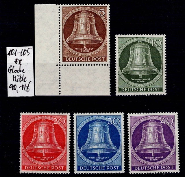 Berlin - MiNr.:  101 - 105, kpl. Satz Glocke Mitte, **, MNH, 90 M€