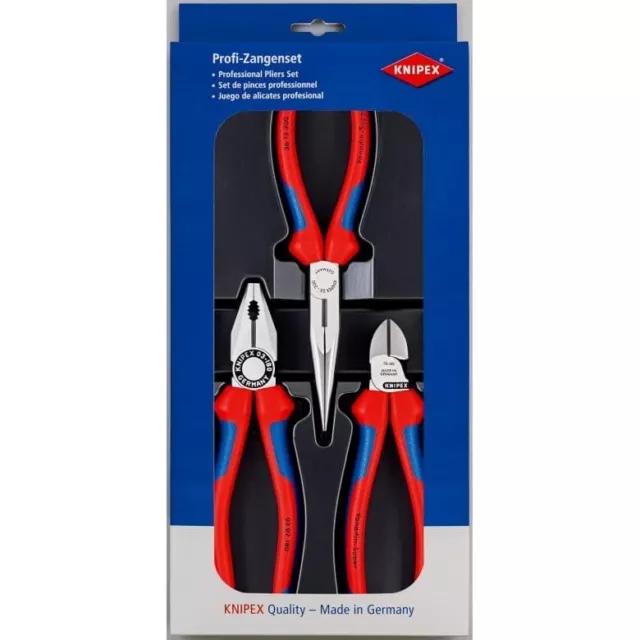 Knipex 3 Piece Plier Set, Combination, Snipe Nose Side, Diagonal Cutter,00 20 11