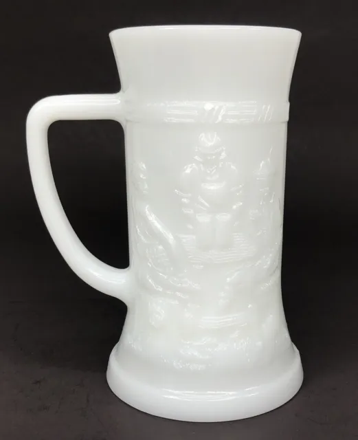 Vintage Milk Glass Beer Stein Coffee Mug Tankard 3D 6" Tall Federal Collectible