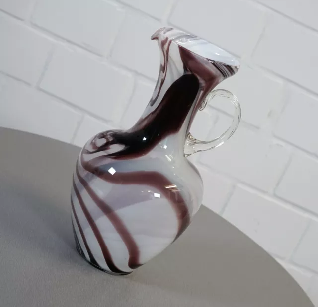 edle Opaline Florence Design Glas Vase Henkel Blumenvase Vintage 60er Jahre RAR