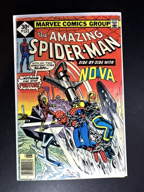 Amazing Spider-Man #171 NOVA & Photon Newsstand VF- 1977 Marvel Comics