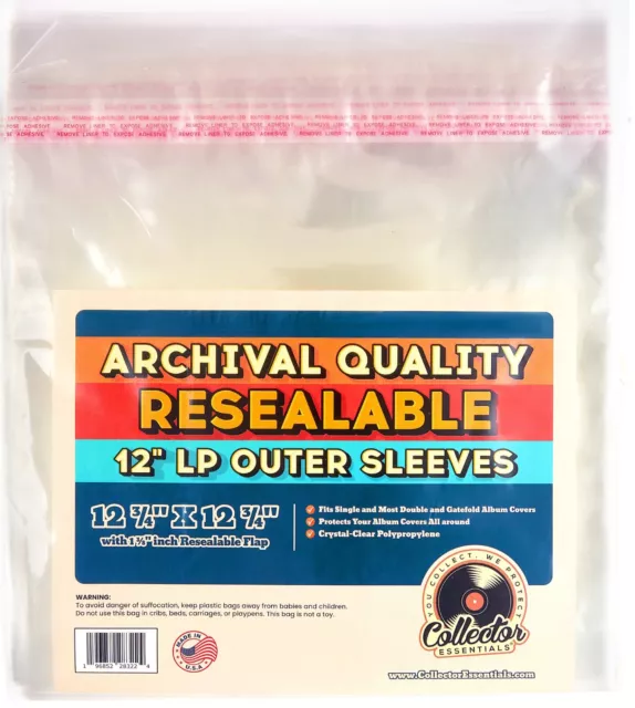 50 Pack Resealable LP Outer Sleeves with Flap (Vinyl Album Covers) 2 mil Clear