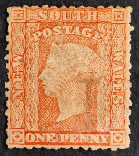 1860 NSW Australia 1d Scarlet Small Diadem stamp P13, WMK 1 INVERTED, MNG