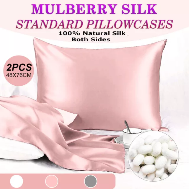 2X 100% Mulberry Silk Pillow Case 25 Momme Slip Genuine 2 Sides Silk Pillowcases