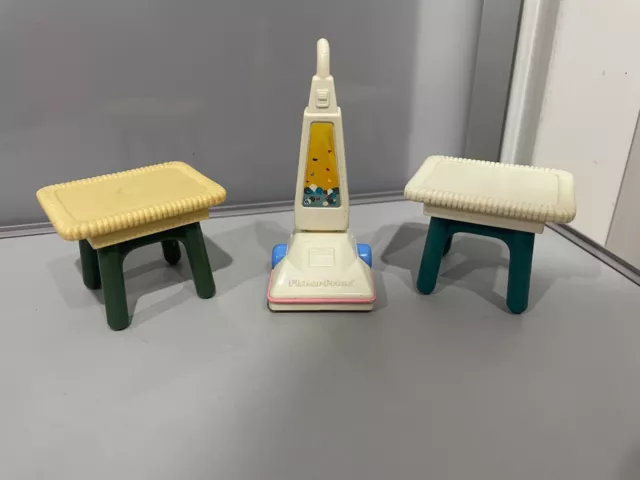 1993 Fisher Price - Loving Family Dollhouse Furniture Vacuum & 2 Tables