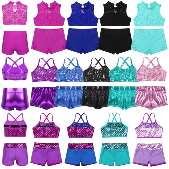 Child Kid Girl Dance Outfits Shiny Lace Sequin Jazz Gymnastics Dancewear Costume