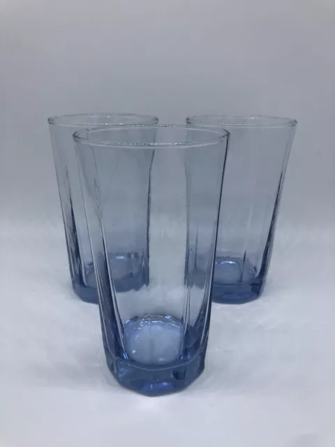 3 Anchor Hocking Essex light  Blue Glass Tumbler 12oz Iced Tea Drinking Glasses