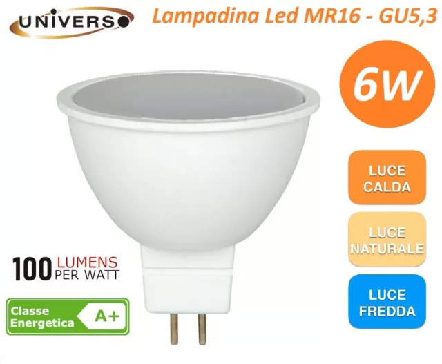 LAMPADA LAMPADINA FARETTO LED SMD 6W 12V DC MR16 GU5,3 UNIVERSO Alta Luminosità