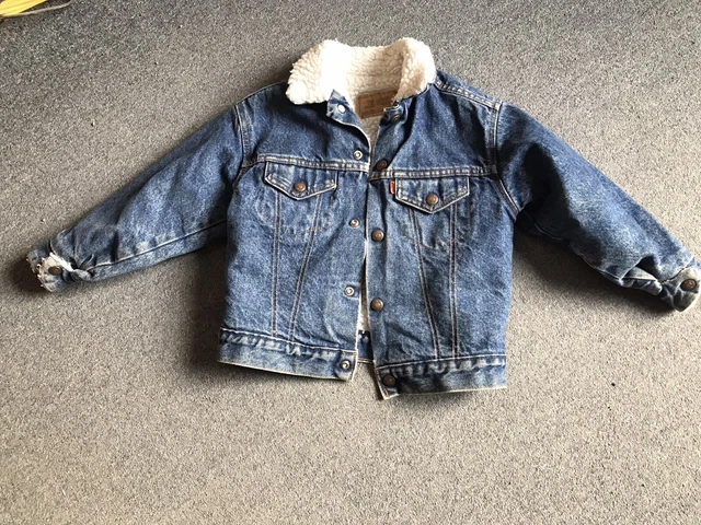 Vintage Toddler Little Levi’s Orange Tab Sherpa Lined Denim Jean Jacket Kids 7
