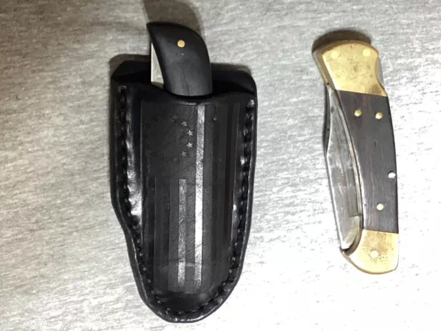 Leather Pocket Folding Knife Belt Loop Case Sheath Handmade Buck 112, Sodbuster