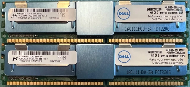 Kit Of 2 Dell SNP9F035CK2/8G 8GB (2x4GB) PC2-5300 DDR2-667 ECC 2Rx4 Memory Kit
