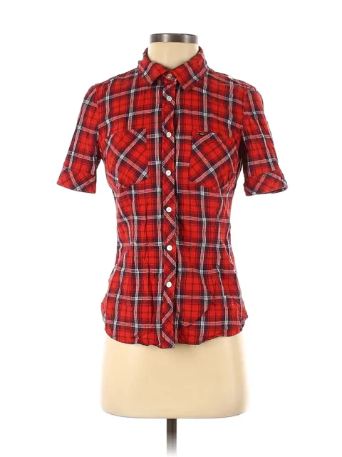 Obey Women Red Short Sleeve Button-Down Shirt XS