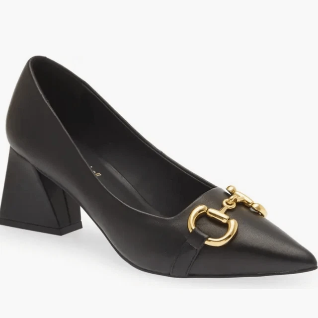 New Jeffrey Campbell Happy Hour Pointed Toe Pump black 7.5 heels gold chain