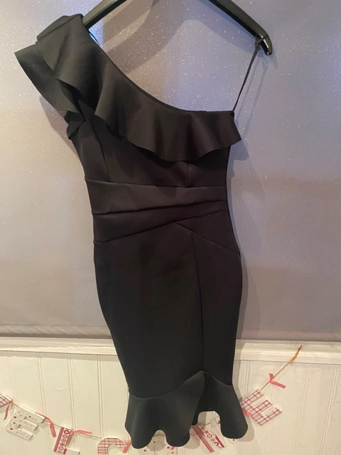 Abbey clancy x lipsy ruffle one shop shoulder flippy hem bodycon dress