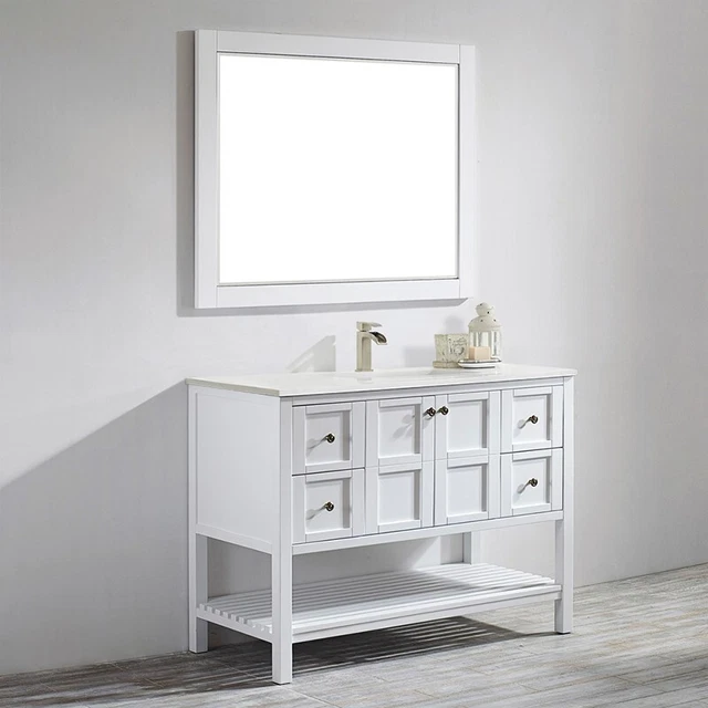 BATHROOM 1200MM WHITE Vanity Unit Basin Marble Worktop Floor Standing