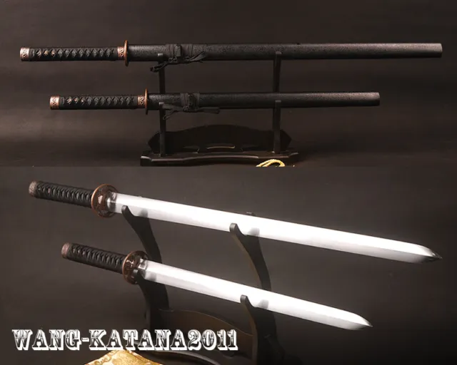 2 Pieces Set Japanese Straight Sword Carbon Steel Blade Dragon Tsuba Double Edge
