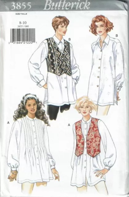 Butterick Sewing Pattern 3855 Big Shirt and Lined Vest Misses Size 8-10