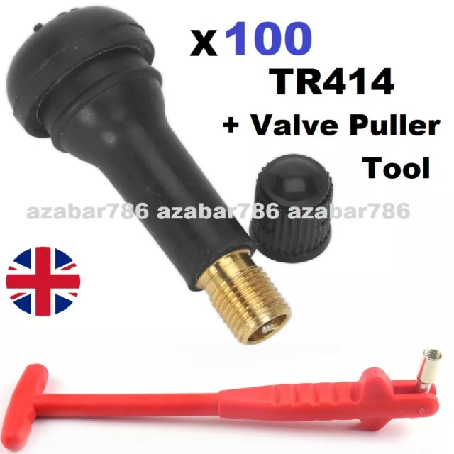 100 X TR414 Tubeless Rubber Snap in Car Wheel Tyre Valve With Valve Puller Tool