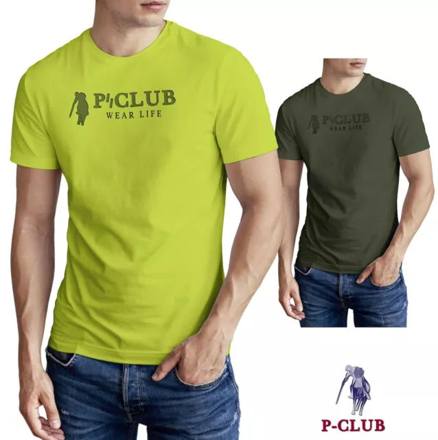 T Shirt Uomo Manica Corta P-Club 100% Cotone Giallo E Verde S M L Xl Xxl 3Xl