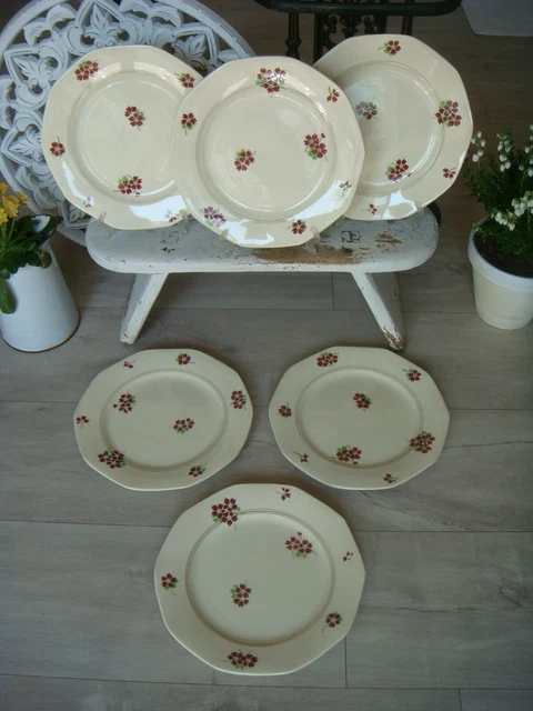 LOT DE 12 ASSIETTES PLATES MOULIN DES LOUPS JOSE ROUGE FLEURS