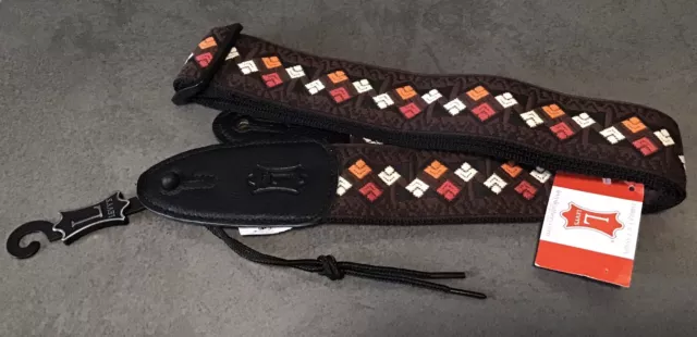 Levys Guitar Strap M8HT-15 Hootenanny Aztec Squares Jacquard Weave Leather Ends