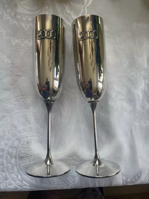 Paar Millennium Champagne Kelch Robbe & Berking Sterling Silber limitiert 448 Gr Paar Millennium Champagne Kelch Robbe & Berking Sterling Silber limitiert 448 Gr