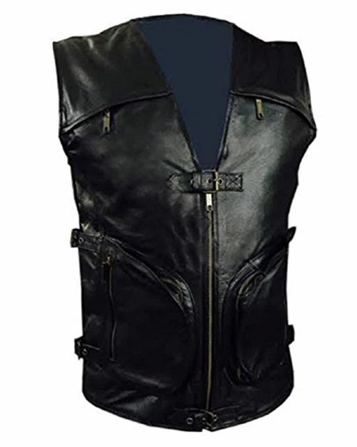 Uomo Vero Mucca Pelle Nero Motociclista Stile Gilet