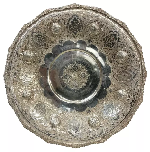 Antique Magnificent Quality Solid Silver 84 Islamic Handmade Fitted Round Dish