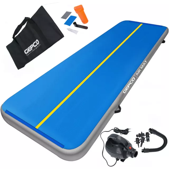 Gepco 5M Tapis de Gymnastique Air Track Matte Tumbling Gonflable Bleu Gris