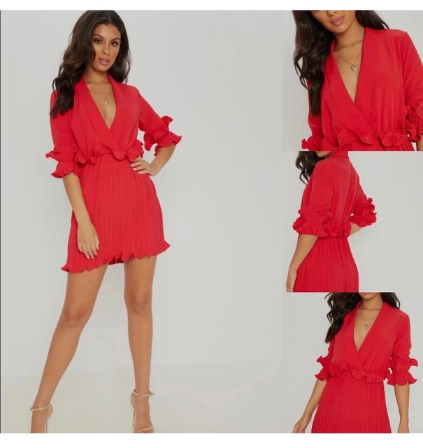 PRETTY LITTLE THING orange frill dress size 12 15.00 PicClick UK
