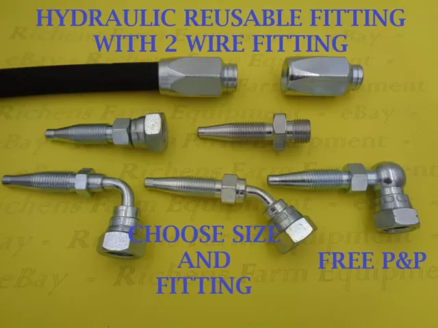 Hydraulic BSP Reusable Hose Fitting/Insert with 2 Wire Ferrule, Free p&p