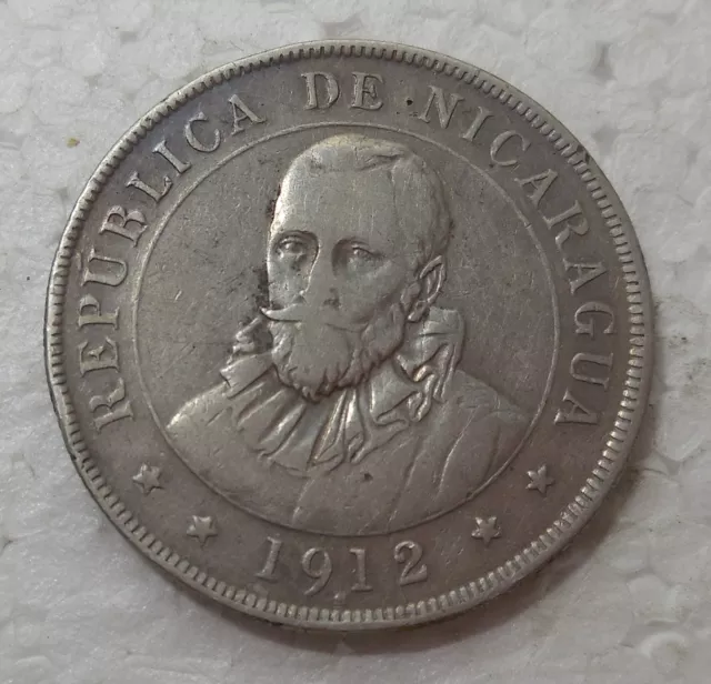 1912 H Nicaragua 50 Centavos Silver Coin