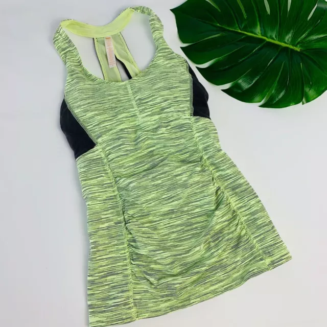 Lucy Active Wear Neon Green Heathered Tank Top Sz XS Extra Small Built-In Bra