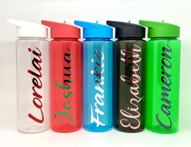 Flip Top Straw Personalised Kids Water Bottle Sports Teacher School Gym BPA Free