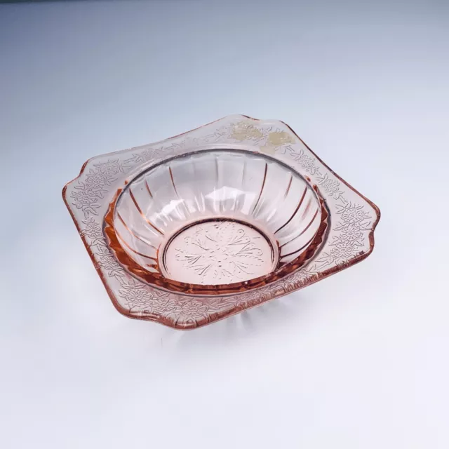 PINK ADAM Round in square Vegetable Fruit Bowl Jeannette Depression Glass 8"
