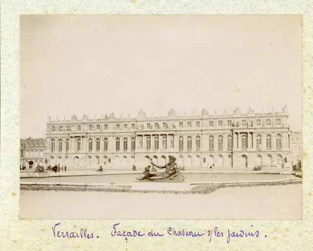 France, Versailles. Façade du Château sur les jardins  Vintage citrate print.
