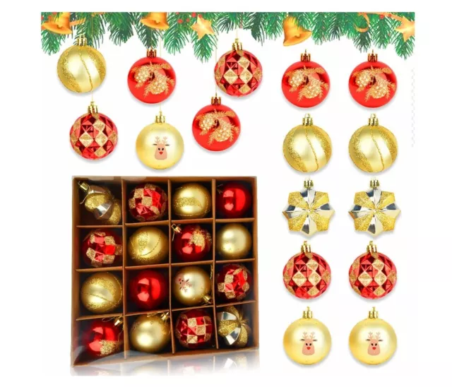 Palline di Natale Rosse e Oro: 6cm 16 Pezzi decorazioni albero di natale, 6cm Ad