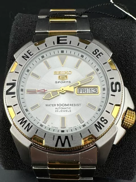 Seiko 5 Sports Silver Men's Automatic Day Date Two-Tone 42mm Watch - SNZF08J1