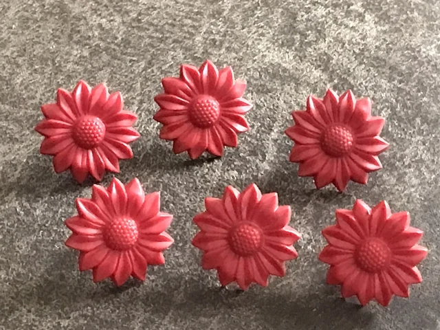 6 Vintage Orange/red Floral  Curtain Push Pin Tie Backs Plastic Sunflower 1”