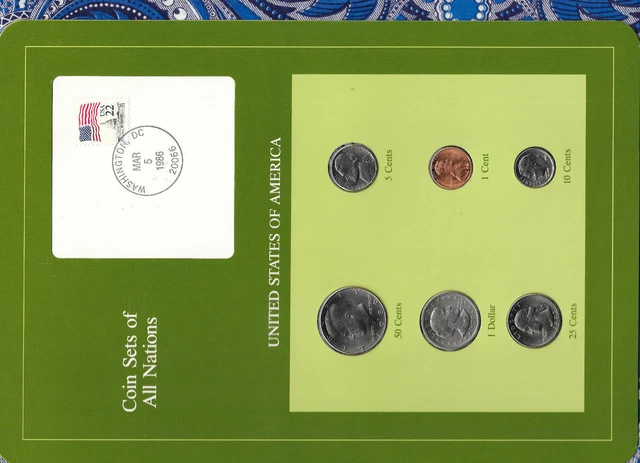 Coin Sets of All Nations United States 1979-1986 UNC w/card $1 1979-P Wide Rim