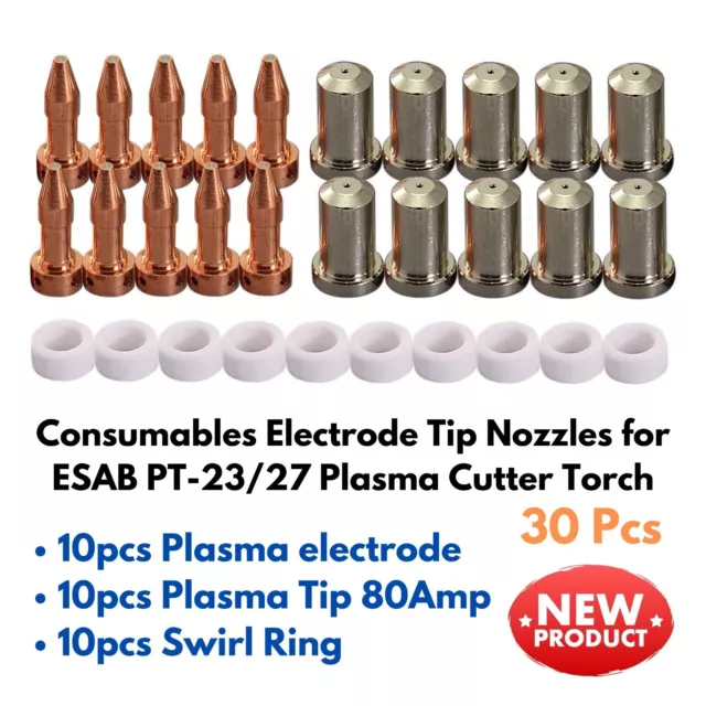 30pcs Consumables Electrode Tip Nozzles for ESAB PT-23/27 Plasma Cutter Torch
