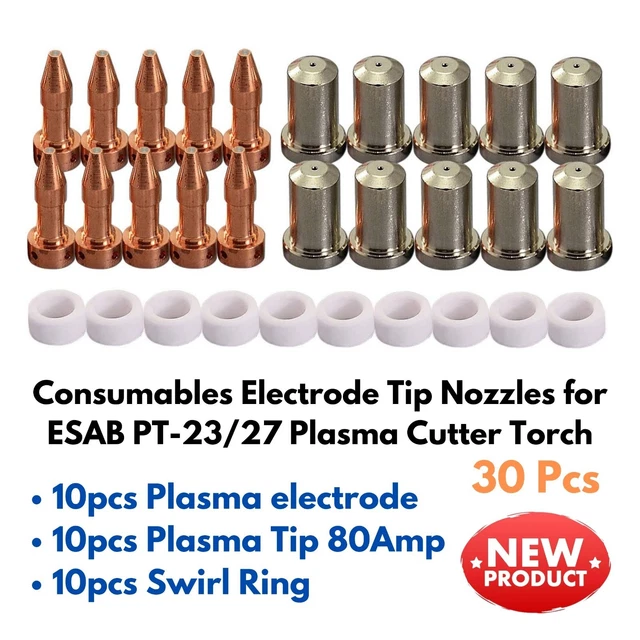 30pcs Consumables Electrode Tip Nozzles for ESAB PT-23/27 Plasma Cutter Torch