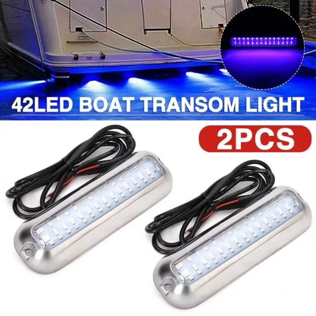 BLUE 42 LED Underwater BOAT MARINE Transom LIGHTS Stainless Steel Pontoon 2PCS