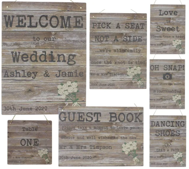 Personalised Wedding Signage Welcome Signs Rustic Wood MDF Vintage Plaque Decor