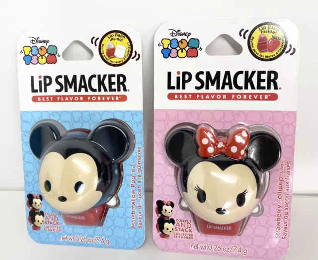 Lot of 2 Disney Tsum Tsum Lip Smacker Stackable Lip Balms Mickey Pink Minnie (Q)