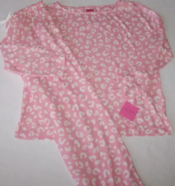 NWT Kate Spade PINK/WHITE Leopard SOFT BRUSHED KNIT Pajama/Lounge Set 3X POCKETS